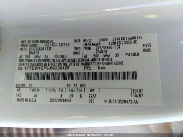 1FTEW1EP6JKC36125 Ford F-150 Xl/xlt/lariat