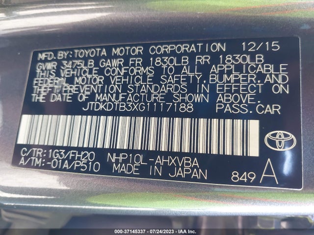Toyota Prius C One/two/three/four 2016 JTDKDTB3XG1117188 Image 16