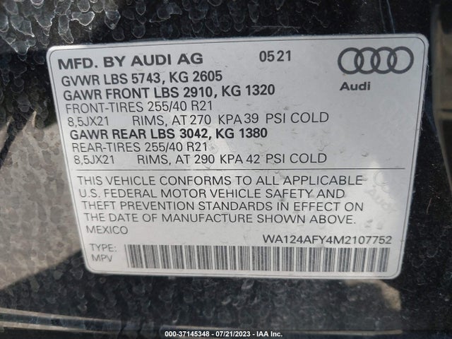2021 Audi SQ5, VIN: WA124AFY4M2107752