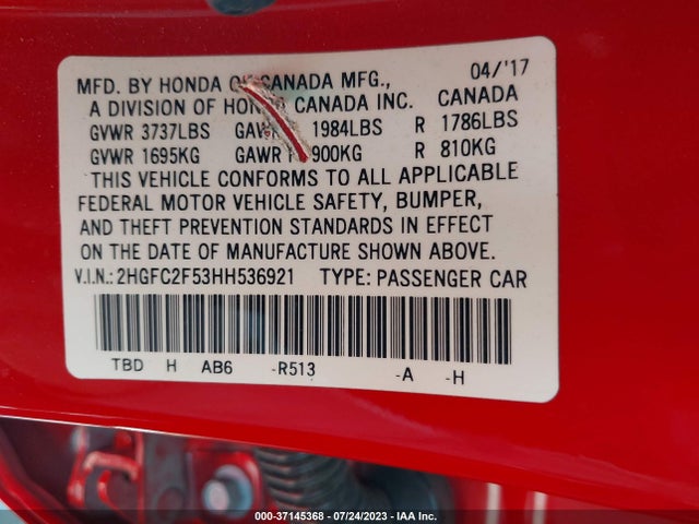 Honda Civic Sedan Lx 2017 2HGFC2F53HH536921 Image 9