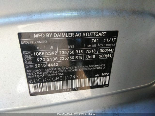 WDCTG4GB5JJ474331 Mercedes-Benz Gla Gla 250