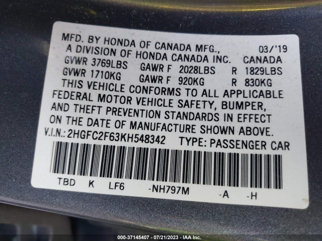 Honda Civic Sedan Lx 2019 2HGFC2F63KH548342 Image 9