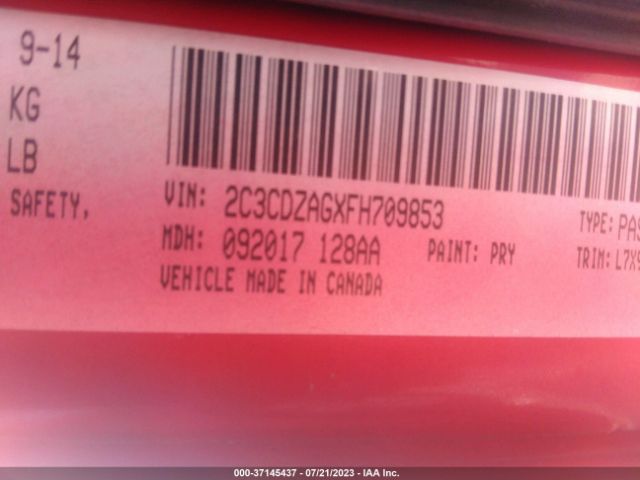 2C3CDZAGXFH709853 Dodge Challenger Sxt