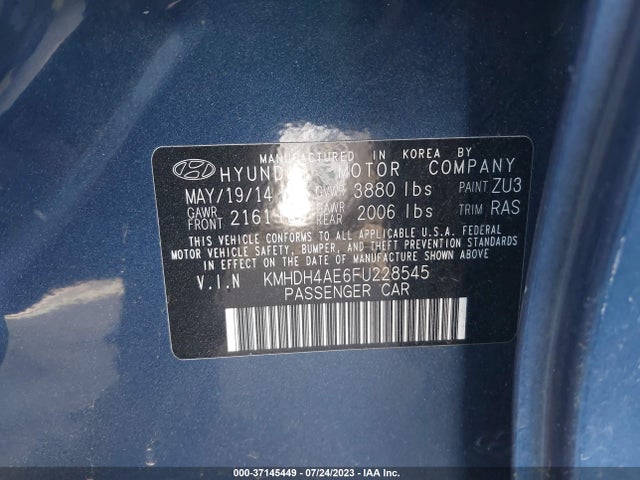 2015 HYUNDAI ELANTRA LIMITED (ULSAN PLANT) VIN: KMHDH4AE6FU228545