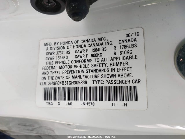 Honda Civic Coupe Lx 2016 2HGFC4B51GH309839 Image 16