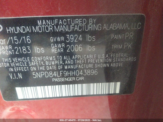 Hyundai ELANTRA SE 2017 5NPD84LF9HH043896 Image 15