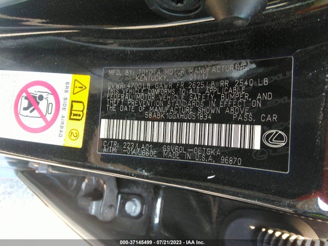 2017 Lexus ES, VIN: 58ABK1GGXHU051834
