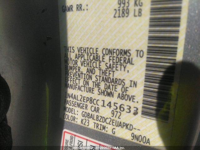 2012 NISSAN ALTIMA 2.5 S VIN: 1N4AL2EP8CC145633