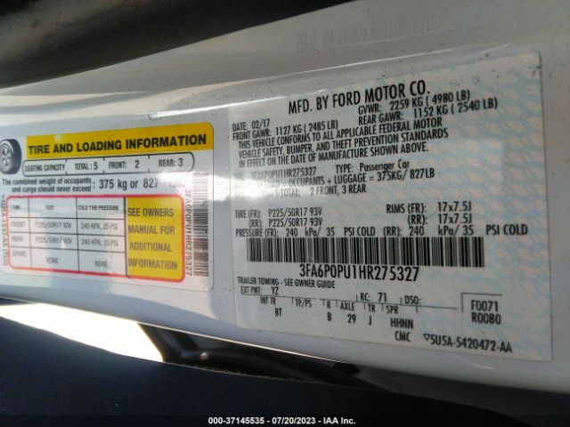 3FA6P0PU1HR275327 Ford Fusion Energi Se