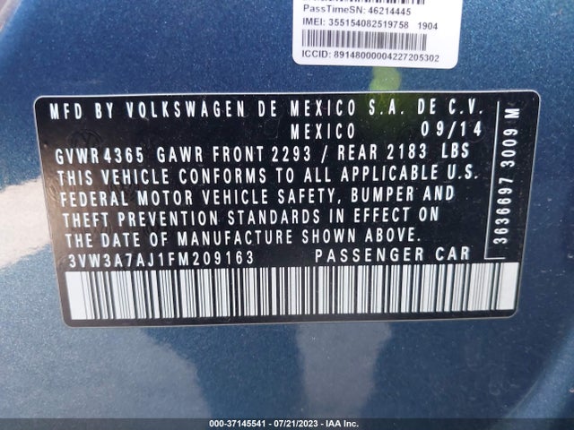 3VW3A7AJ1FM209163 Volkswagen Jetta Sedan 2.0l Tdi S