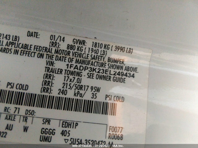 Ford FOCUS SE 2014 1FADP3K23EL249434 Image 9