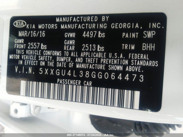 5XXGU4L38GG064473 KIA OPTIMA EX