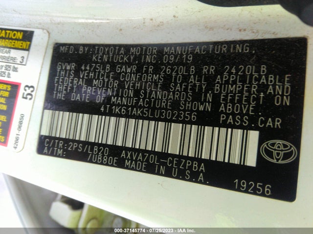 Toyota CAMRY XSE 2020 4T1K61AK5LU302356 Image 16