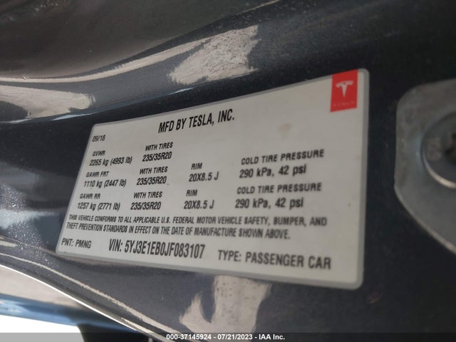 Tesla Model 3 Long Range 2018 5YJ3E1EB0JF083107 Image 17