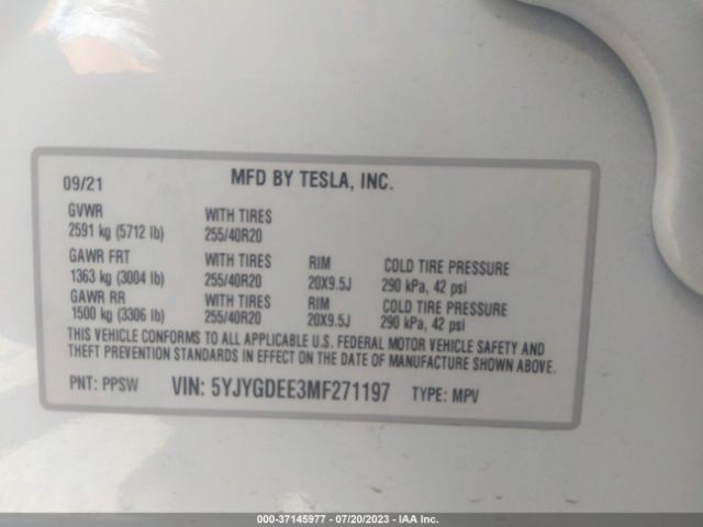 5YJYGDEE3MF271197 Tesla Model Y Long Range