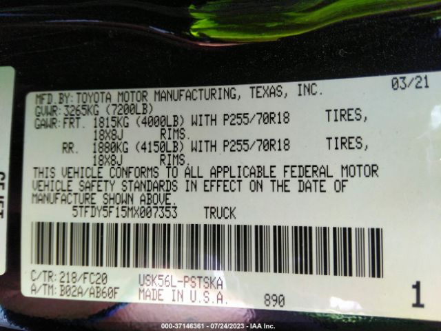 5TFDY5F15MX007353 Toyota Tundra Sr5