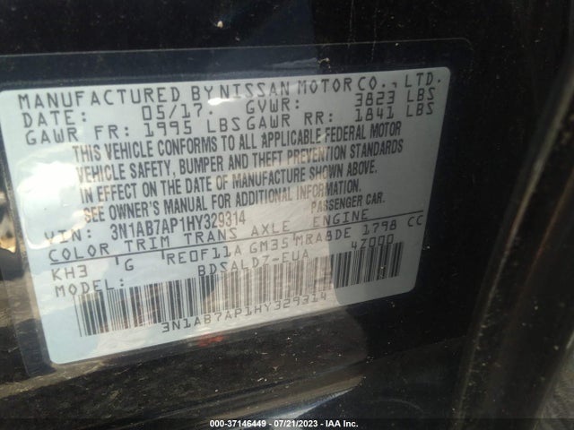 Nissan SENTRA SV 2017 3N1AB7AP1HY329314 Image 10
