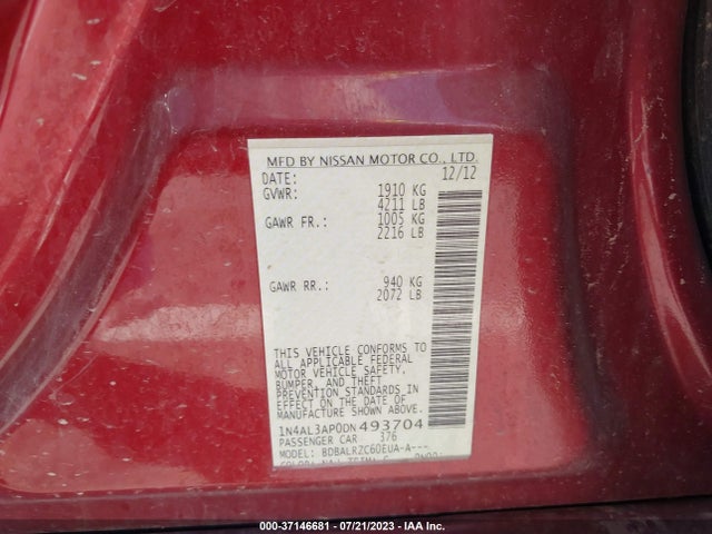 2013 NISSAN ALTIMA 2.5 S VIN: 1N4AL3AP0DN493704