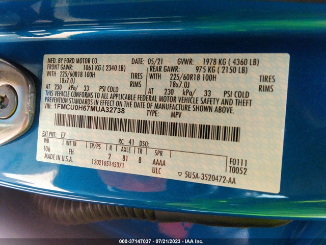 Ford ESCAPE SEL 2021 1FMCU0H67MUA32738 Image 9