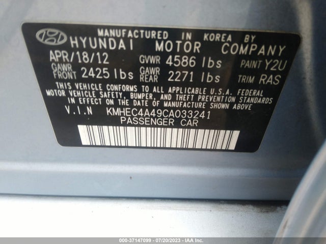2012 HYUNDAI SONATA HYBRID VIN: KMHEC4A49CA033241