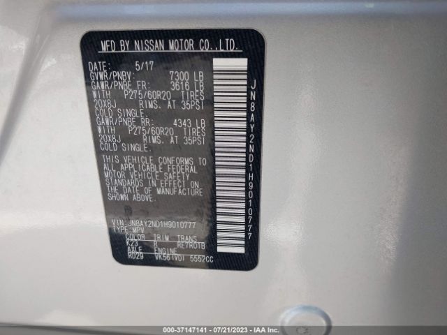 JN8AY2ND1H9010777 Nissan Armada Platinum