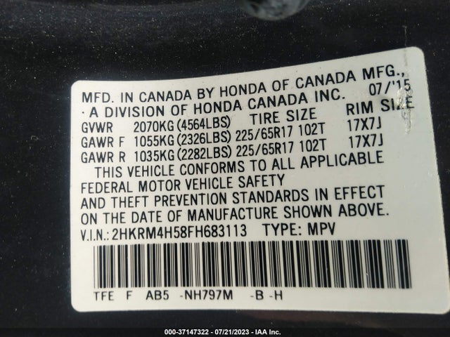 Honda CR-V EX 2015 2HKRM4H58FH683113 Image 9