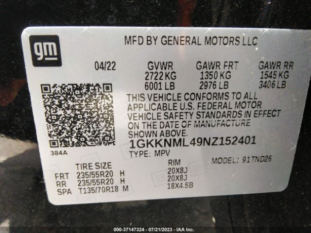 1GKKNML49NZ152401 GMC ACADIA SLT
