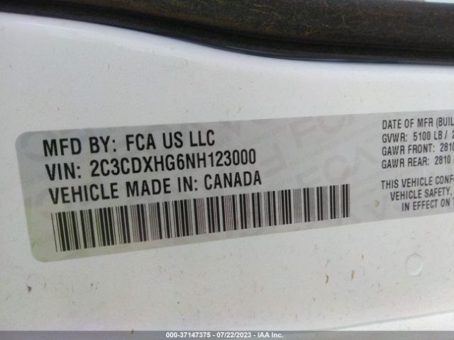 2C3CDXHG6NH123000 Dodge CHARGER GT