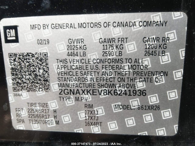Chevrolet EQUINOX LT 2019 2GNAXKEV8K6241936 Image 9