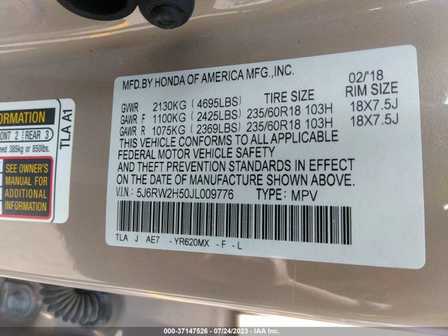 Honda CR-V EX 2018 5J6RW2H50JL009776 Image 9