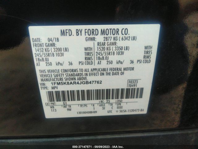 1FM5K8AR4JGB47762 Ford POLICE INTERCEPTOR