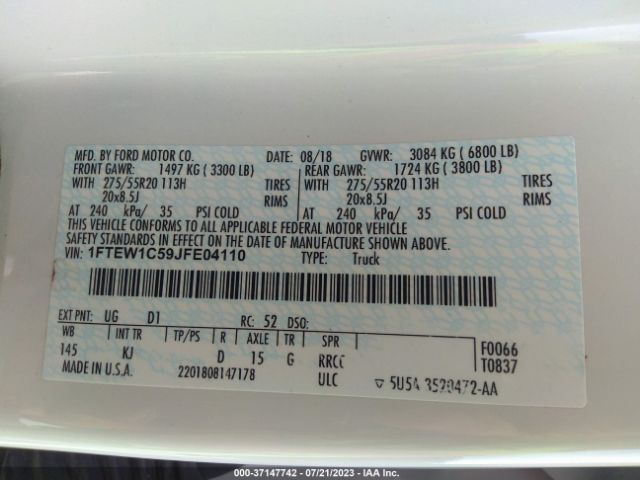 1FTEW1C59JFE04110 Ford F-150 Xl/xlt/lariat