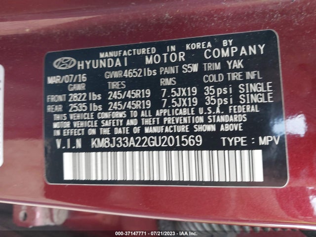 Hyundai Tucson Sport 2016 KM8J33A22GU201569 Image 9
