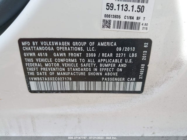 1VWBS7A3XEC027178 Volkswagen Passat Se W/sunroof