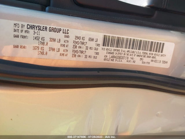2011 JEEP GRAND CHEROKEE LAREDO VIN: 1J4RR4GG5BC657170
