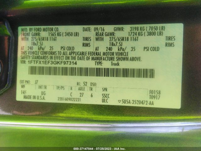 1FTFX1EF3GKF97314 Ford F-150 Xlt/xl/lariat