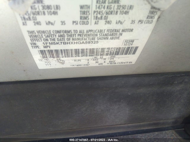 Ford Explorer Base 2017 1FM5K7BHXHGA59325 Image 9