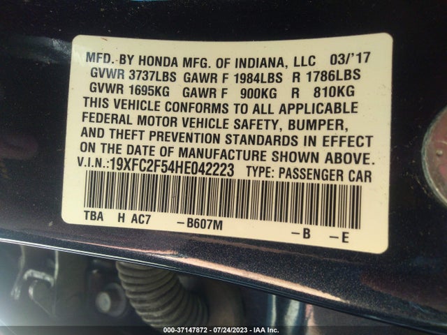 Honda Civic Sedan Lx 2017 19XFC2F54HE042223 Image 9