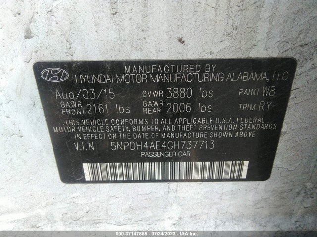 2016 HYUNDAI ELANTRA VALUE EDITION VIN: 5NPDH4AE4GH737713