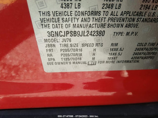 Chevrolet Trax Lt 2018 3GNCJPSB9JL242380 Image 9