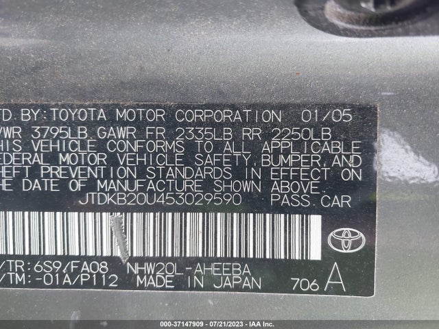 2005 TOYOTA PRIUS VIN: JTDKB20U453029590
