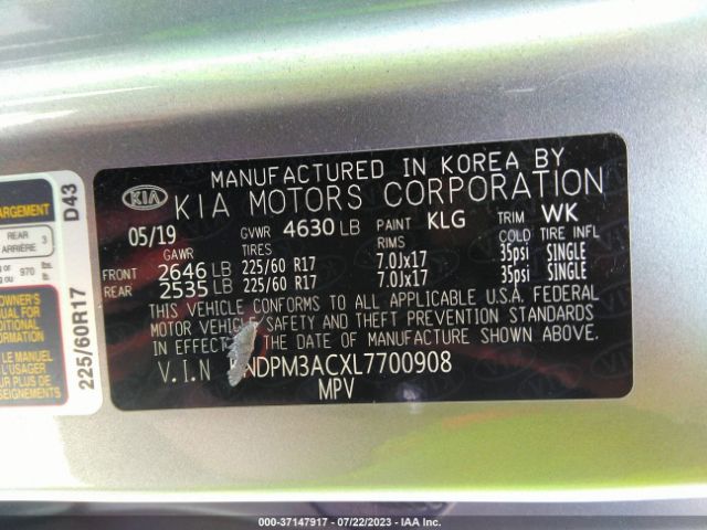 KNDPM3ACXL7700908 KIA Sportage Lx