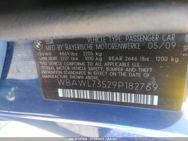 2009 BMW 3 SERIES 335I VIN: WBAWL73529P182769