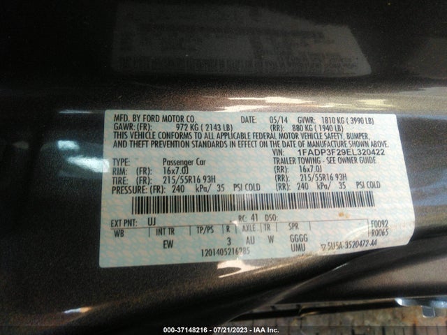 Ford FOCUS SE 2014 1FADP3F29EL320422 Image 10