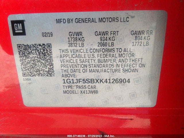 Chevrolet Sonic Premier 2019 1G1JF5SBXK4126904 Image 9