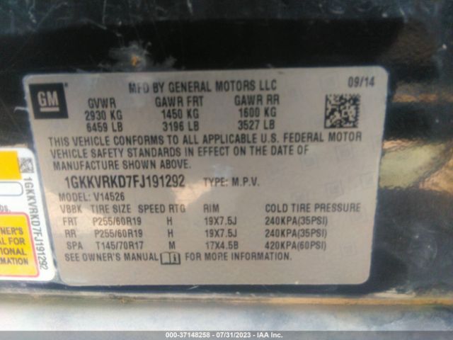 1GKKVRKD7FJ191292 GMC ACADIA SLT