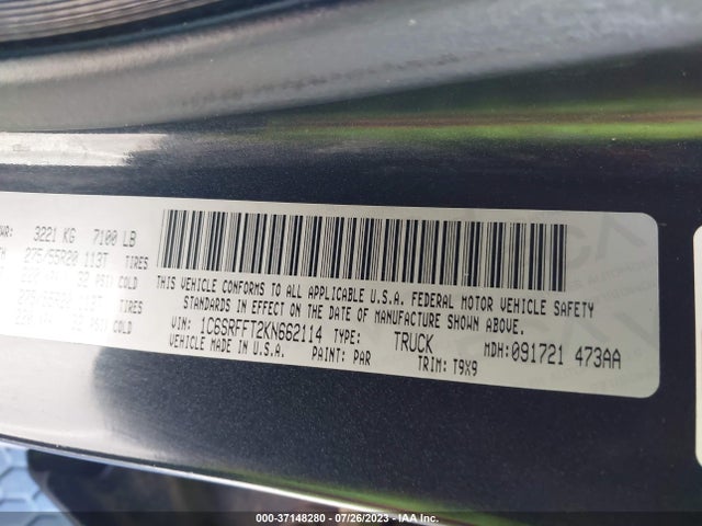 1C6SRFFT2KN662114 RAM 1500 Big Horn/lone Star
