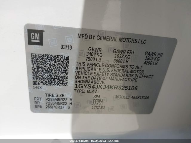 1GYS4JKJ4KR325106 Cadillac Escalade Esv Premium Luxury