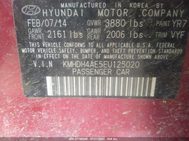 2014 HYUNDAI ELANTRA SE VIN: KMHDH4AE5EU125020