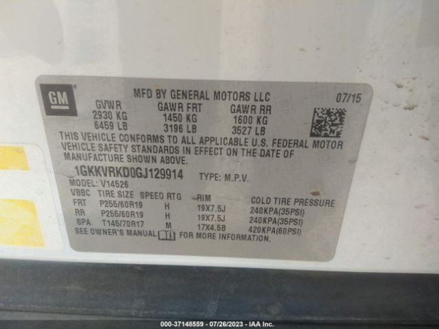 1GKKVRKD0GJ129914 GMC ACADIA SLT